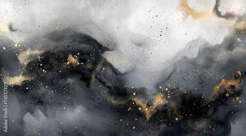 Abstract black and gold background with smoke, dust and grainy texture © Poprock3d