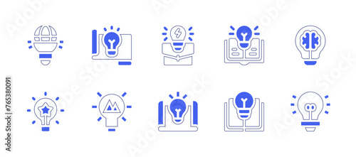 Idea icon set. Duotone style line stroke and bold. Vector illustration. Containing knowledge, book, ideas, business idea, idea.