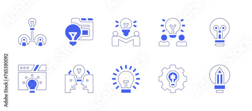 Idea icon set. Duotone style line stroke and bold. Vector illustration. Containing idea, innovation, creativity.