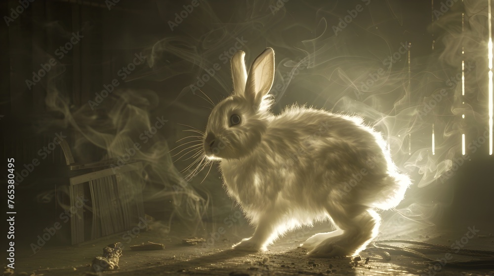 Enchanting Rabbit in a Mystical Forest Scene with Ethereal Ambiance