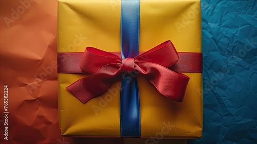 Vibrant Celebration Gift with Ribbon for Birthdays and Holidays: Colorful Package Concept  photo