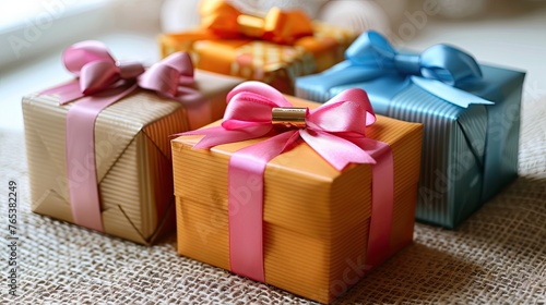 Vibrant Celebration Gift with Ribbon for Birthdays and Holidays: Colorful Package Concept  photo