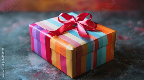 Vibrant Celebration Gift with Ribbon for Birthdays and Holidays: Colorful Package Concept  photo