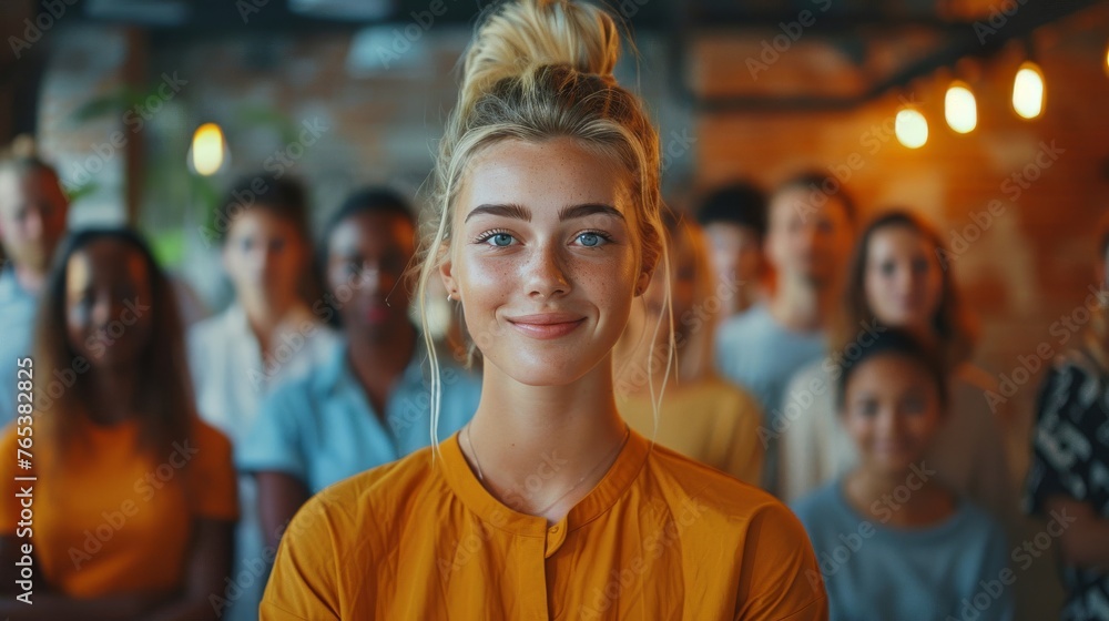 A diverse group of employees welcoming a new hire to the team, fostering inclusivity in the workplace. A diverse group of employees welcoming a new hire to the team, fostering inclusivity in the workplace.