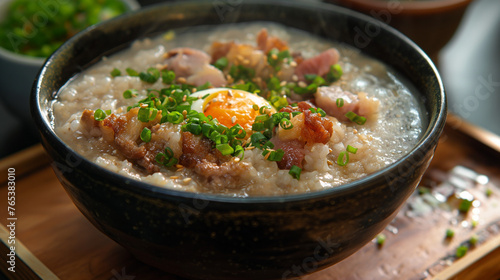 Asian style pork porridge with egg 