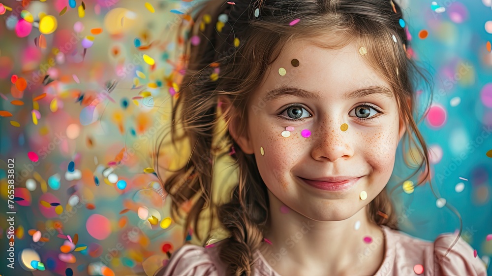 Celebrating the Joyful Milestone: Happy Birthday Girl with Colorful Confetti on Background