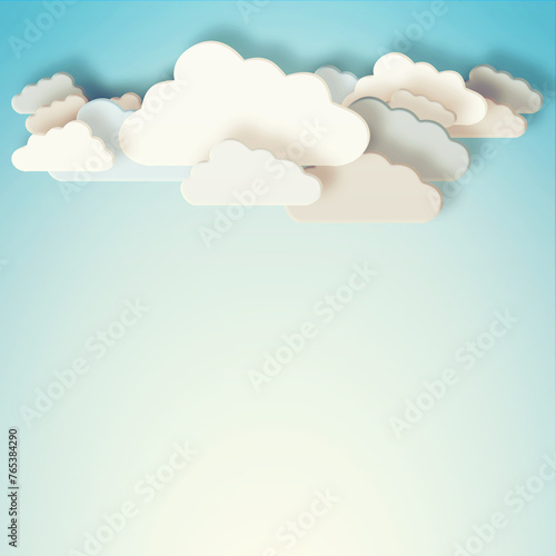 Cloud computing, icon and graphic with data, storage and mock up space for digital transformation. Networking, futuristic expansion and information technology with online server on blue background
