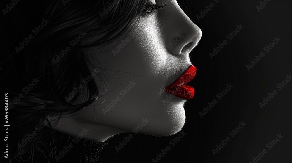 portrait, young pretty girl in red and black color