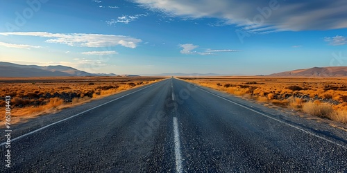 Endless Desert Highway Stretching Towards the Horizon,Path to Growth and Opportunity © Bussakon