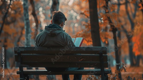 person sitting on a bench reading book