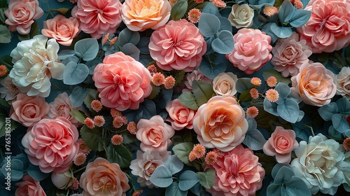 artificial flowers wall for background in vintage style 