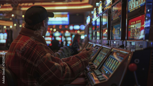 A Person Trying Luck on Slot Machine