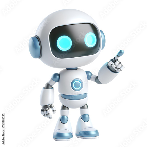 3D CUTE robot pointing its finger isolated on white background
