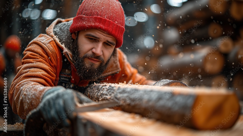 male worker in the sawmill workshop male worker in the sawmill workshop
