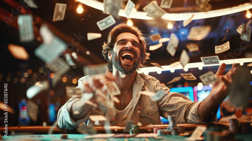 Celebrating Jackpot, Joyful Man Triumphs at Poker Table