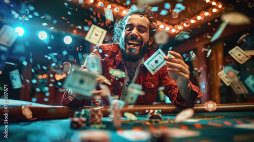 Celebrating Jackpot, Joyful Man Triumphs at Poker Table