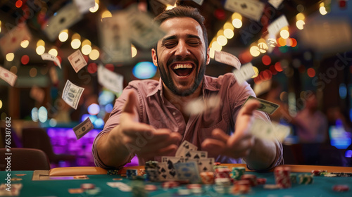 Celebrating Jackpot, Joyful Man Triumphs at Poker Table