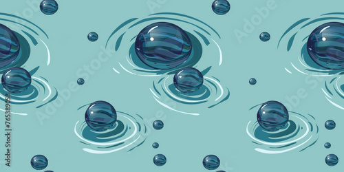 Seamless Stylized Water Ripples and Droplets on Teal Background Pattern