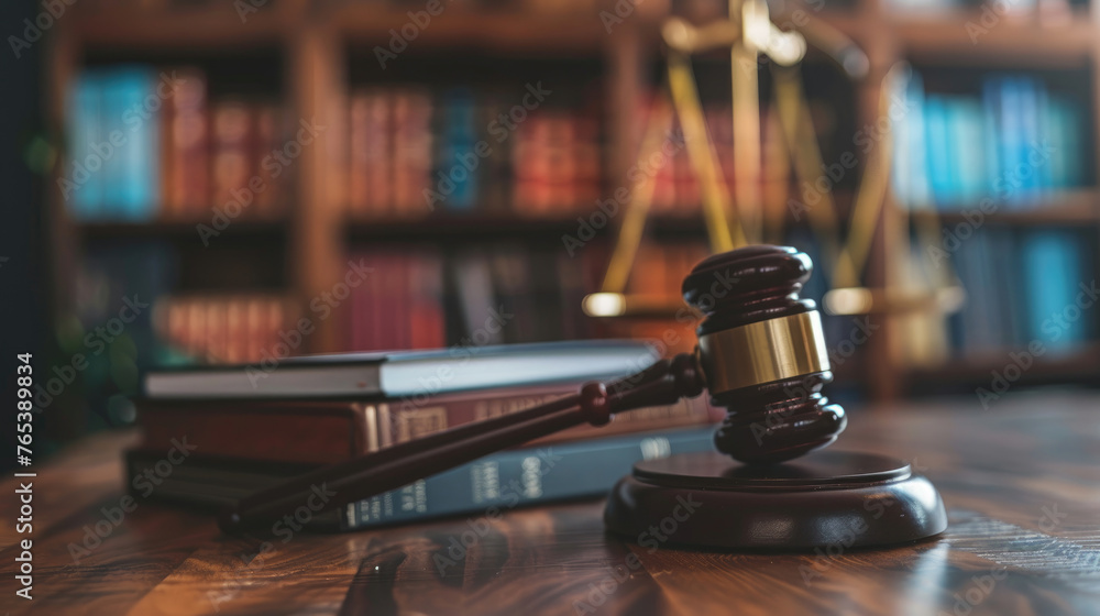 Close-Up of Judge's Gavel and Books on Desk in Law Office Close-Up of Judge's Gavel and Books on Desk in Law Office