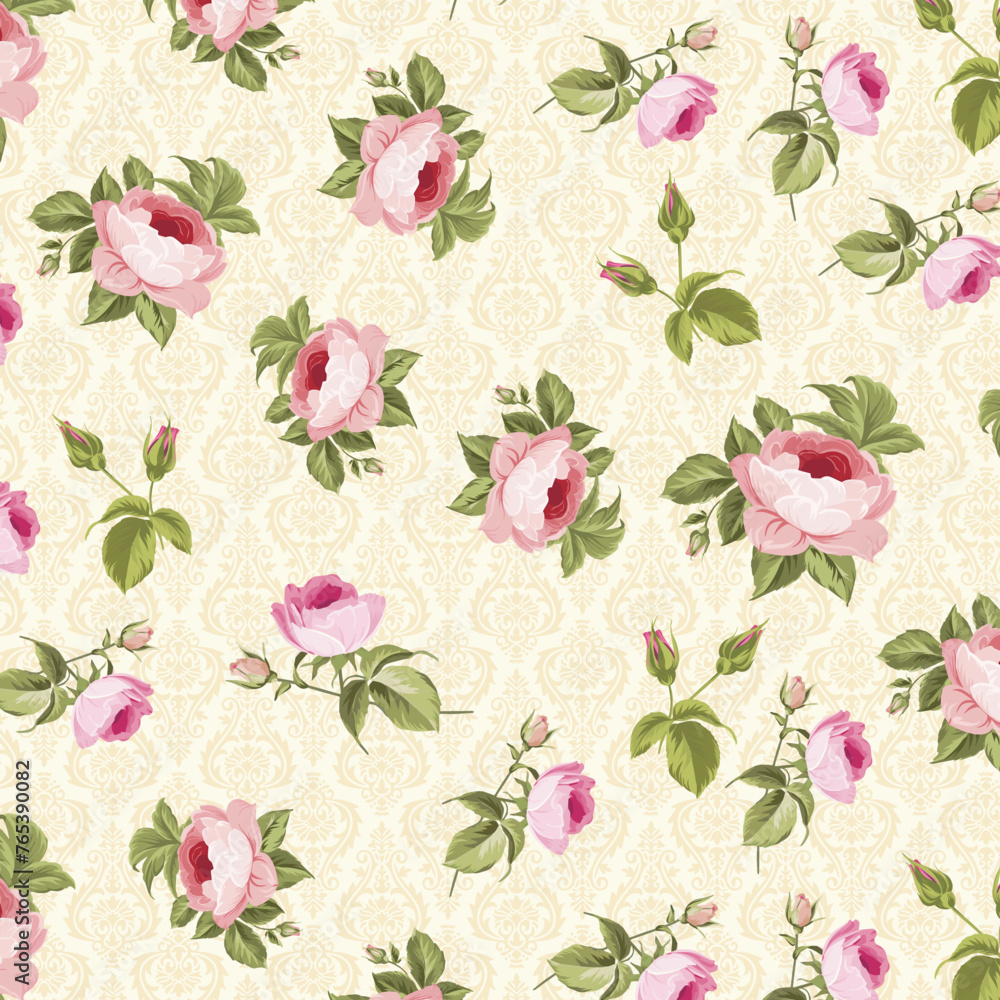 multi color flower pattern , seamless pattern yellow background luxury background