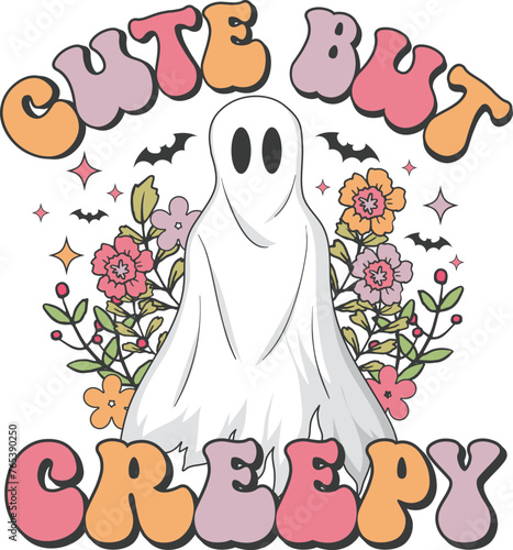 Cute but creepy Retro T-shirt, Retro Halloween Shirt, Spooky Season, Ghost pumpkin T-shirt, Trendy Halloween, Hippie Halloween, Ghouls T-shirt, Cut File For Cricut And Silhouette