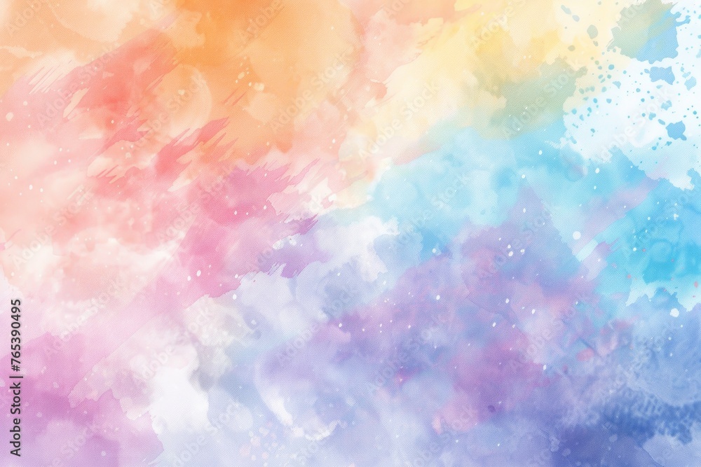 Dreamlike watercolor painting blending soft pastels into a serene rainbow landscape.