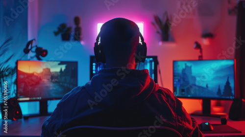 Professional Gamer Playing Video Games on RGB PC Setup