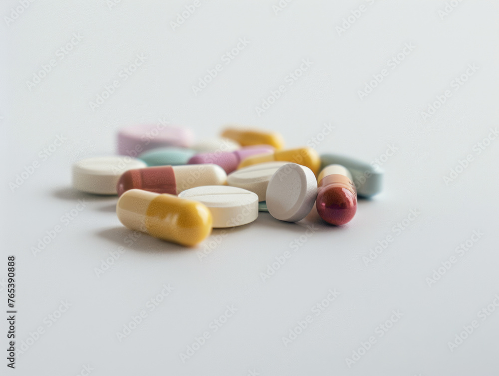 Assorted Medication Pills on a Plain Background Assorted Medication Pills on a Plain Background