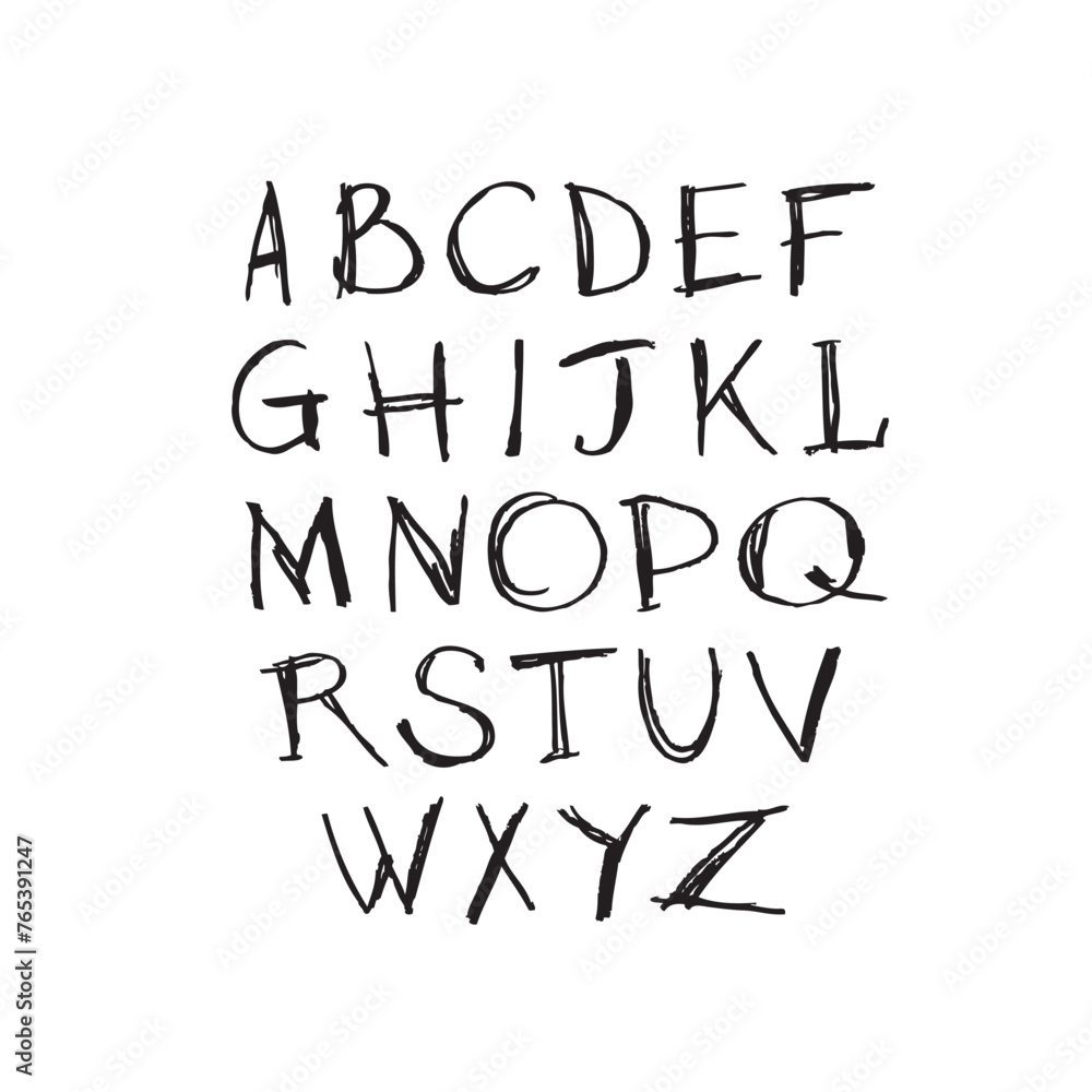 Vector hand drawn alphabet font