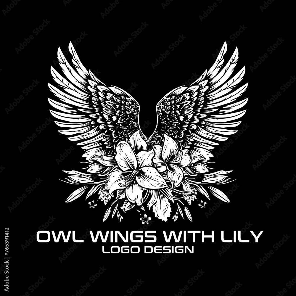 Obraz premium Owl Wings With Lily Vector Logo Design