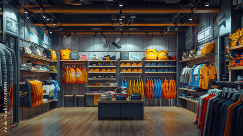 Trendy Sports Apparel Collection Displayed in Sports Store photo