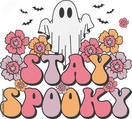 Stay spooky Retro T-shirt, Retro Halloween Shirt, Spooky Season, Ghost pumpkin T-shirt, Trendy Halloween, Hippie Halloween, Ghouls T-shirt, Cut File For Cricut And Silhouette