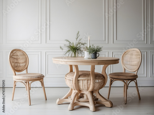 Classic dining table and chair set isolated on a white background.