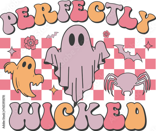 Perfectly wicked Retro T-shirt, Retro Halloween Shirt, Spooky Season, Ghost pumpkin T-shirt, Trendy Halloween, Hippie Halloween, Ghouls T-shirt, Cut File For Cricut And Silhouette