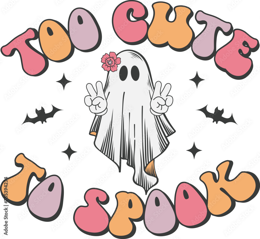 Too cute to spook Retro T-shirt, Retro Halloween Shirt, Spooky Season, Ghost pumpkin T-shirt, Trendy Halloween, Hippie Halloween, Ghouls T-shirt, Cut File For Cricut And Silhouette