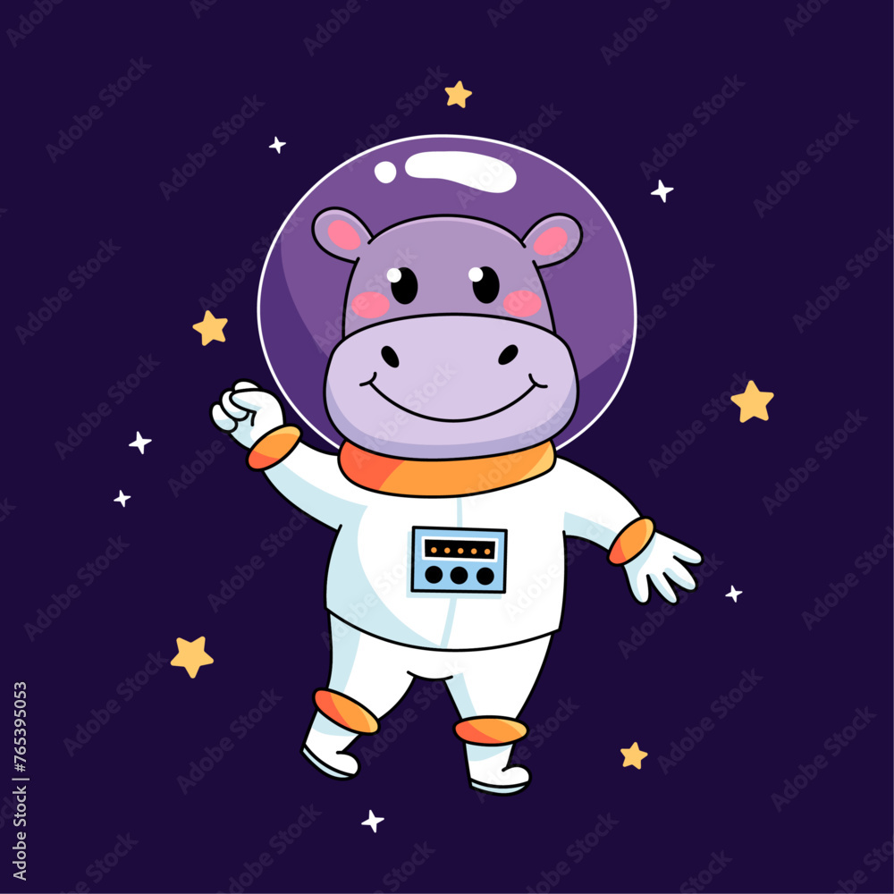 Cartoon cute astronaut hippopotamus vector