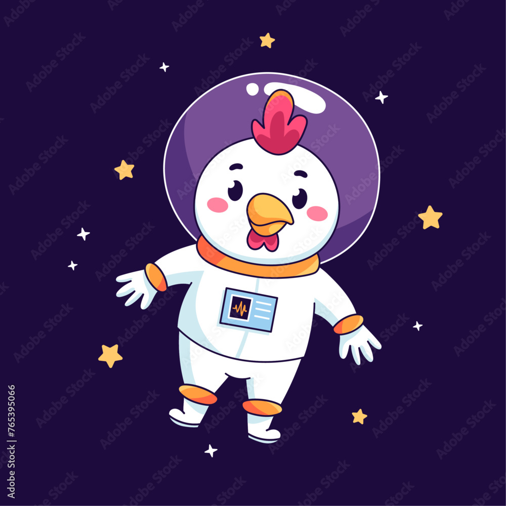 Cartoon cute astronaut chicken vector