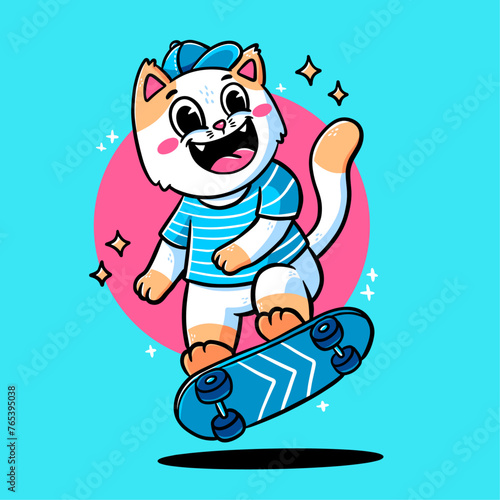Cartoon Cat Skateboard vector