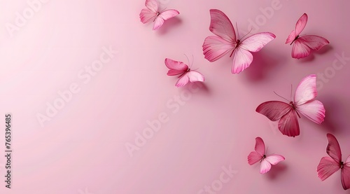 Beautiful butterflies on a pink background with copy space, 3D rendered illustration in the style of copy space 