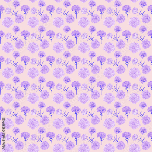 seamless pattern with blue and pink flowers