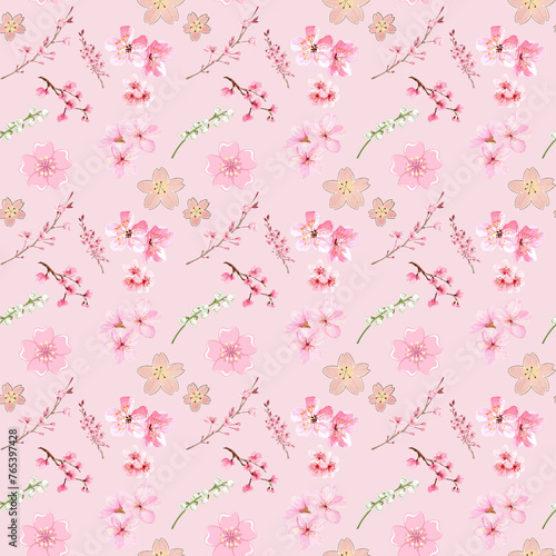 seamless pattern with pink flowers