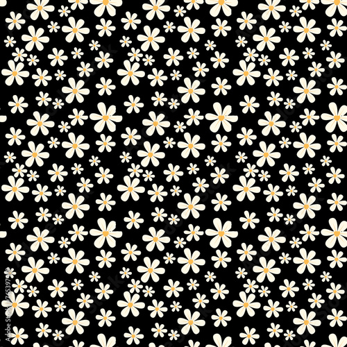 black and white flowers seamless pattern