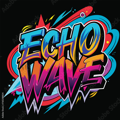 Echo Wave  Typrography vector t-shirt design with graffiti style