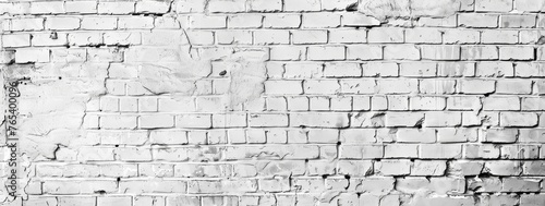 Panoramic white brick wall texture, perfect for background or wallpaper.