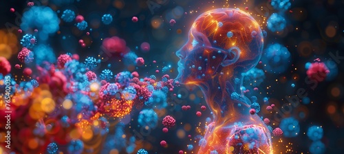 a computer generated image of a person surrounded by bubbles
