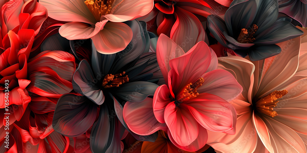 A colorful flower with a black background , Seamless pattern autumn flowers Also great as a versatile background, 