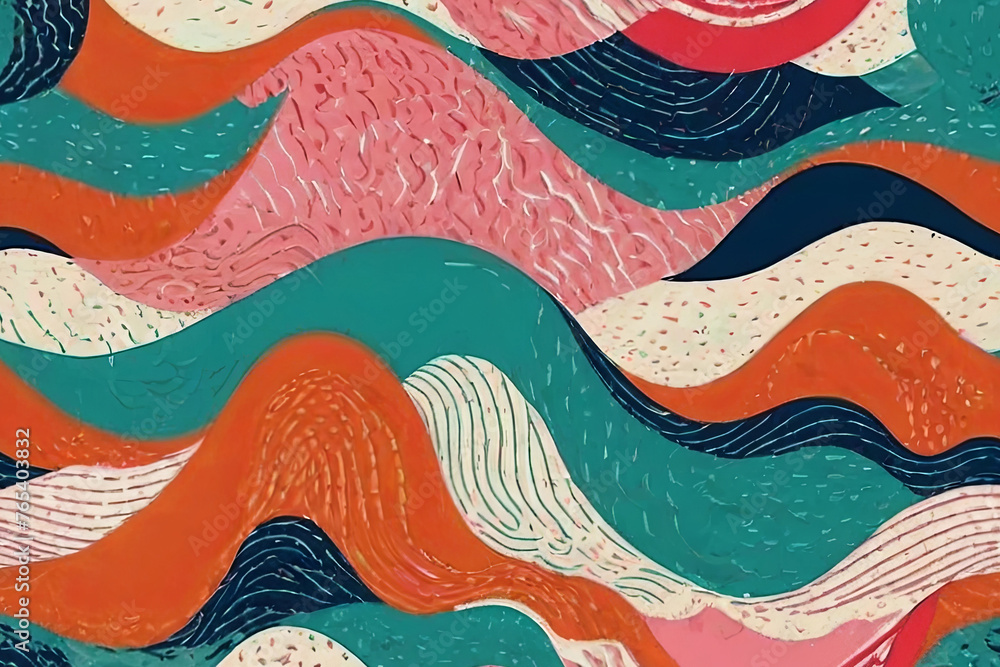 Seamless groovy wavy pattern with risograph effect.geometric collage. Minimalist retro texture. Seamless groovy wavy pattern with risograph effect.geometric collage. Minimalist retro texture.
