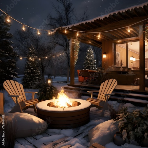 Christmas interior with fireplace and Christmas tree
