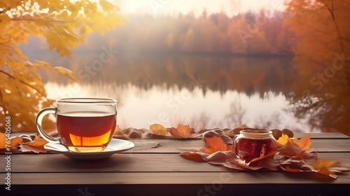 Autumn tea HD 8K wallpaper Stock Photographic Image
