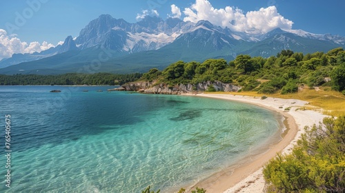 Beach With Clear Blue Water and Mountains